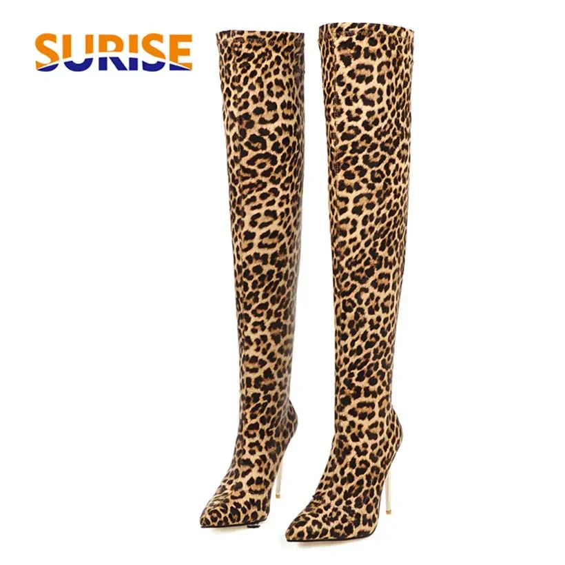 No Show Sock Women - Plus Size Stretch Leopard Over Knee